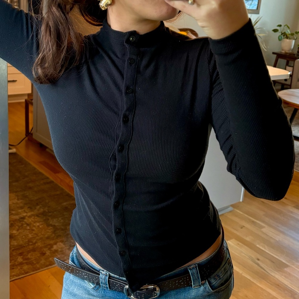 Soft Black Button-Down Fitted Shirt - image 2